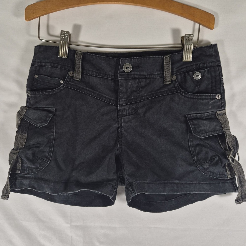 Y2k BGK Women's Size 2 Black Cargo Shorts Low Rise Utility D Ring Straps
